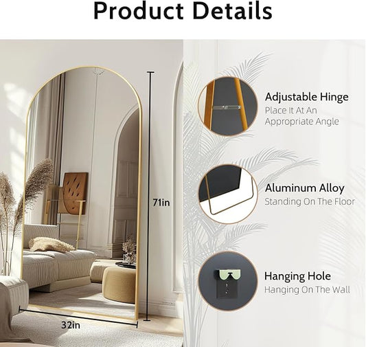 Beauty4U 71" x 32" Arched Full Length Mirror, HD Tempered Glass Floor Mirror - Image 2