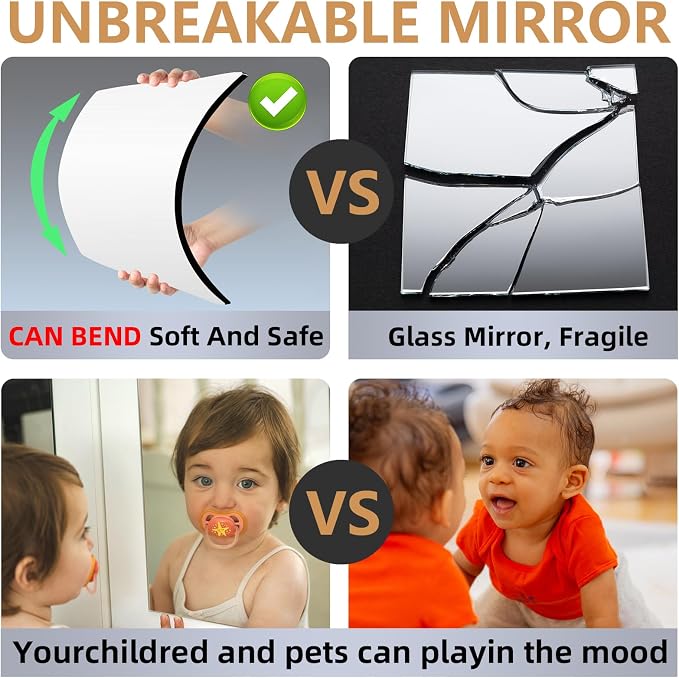 Stick on Small Mirror for Wall Decor, Plastic Non Glass Sticky Kids Safety - Image 6