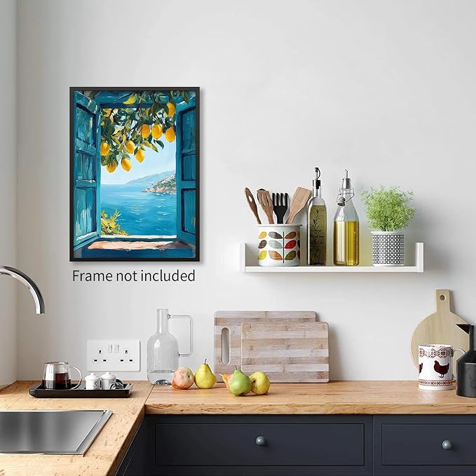 PDFI Mediterranean Window View Wall Art Coastal Lemon Tree Canvas Prints Blue - Image 6