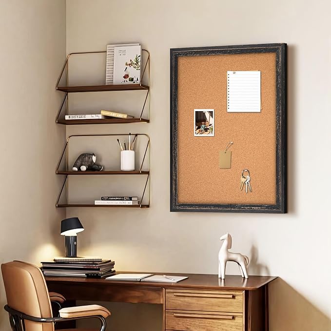 Cork Board Bulletin Board, Rustic Black Wooden Frame, Decorative Hanging Pin - Image 8