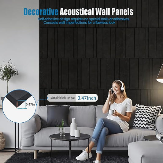 Acoustic Wall Panels – 8 Pack 31.75"x15.75" Thick Black Striped Groove Sound - Image 2