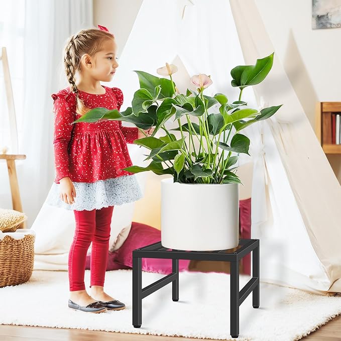 Plant Stand Indoor Outdoor, Heavy Duty Wrought Iron Pedestal Stands Metal Plant Stand for Indoor Outdoor, Sturdy Low Flower Stand Display Planter Shelf, 3pcs, Black