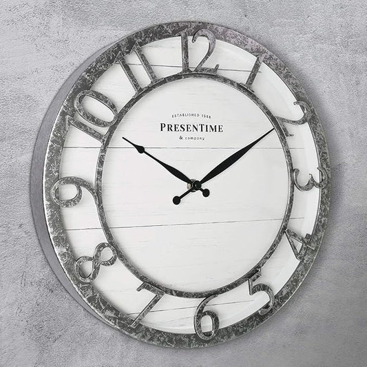 Presentime & Co 13" Farmhouse Series Wall Clock, Quartz Movement, Shiplap Style - Image 2