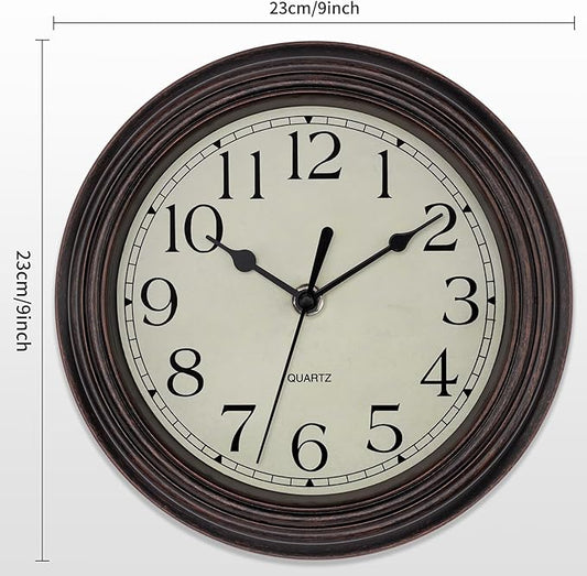 Foxtop 9 Inch Wall Clock Battery Operated Silent Non-Ticking Small Classic - Image 2