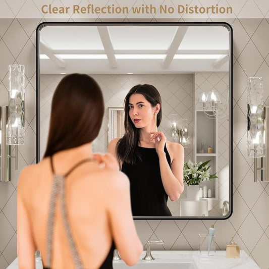 LOAAO 30x30 Inch Black Metal Framed Bathroom Mirror - Image 2