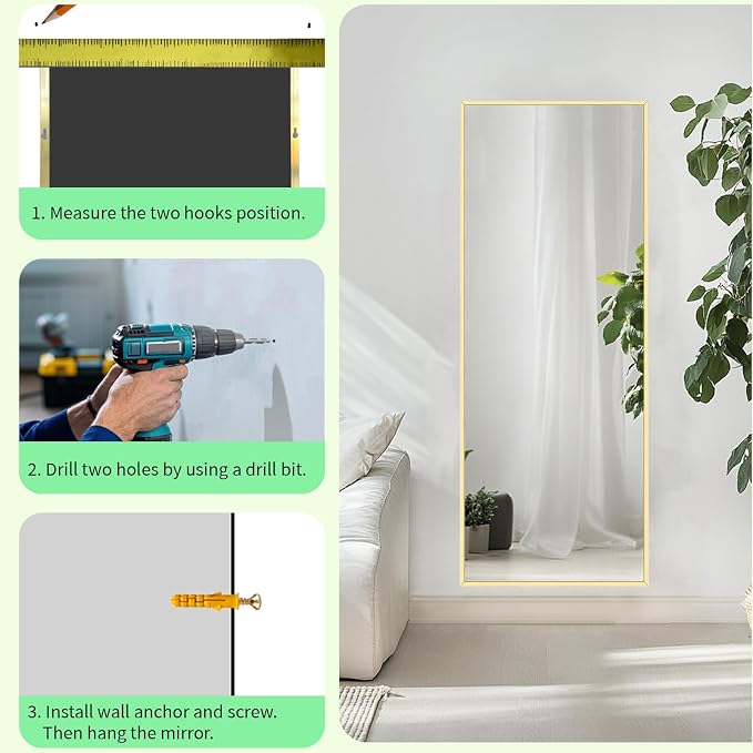 Sunniry Gold Floor Mirror 48x16 inch, Full Body Mirror - Image 8
