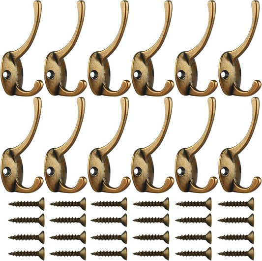 IBosins 12 Pack Antique Brass Coat Hooks Wall Mounted - Image 2