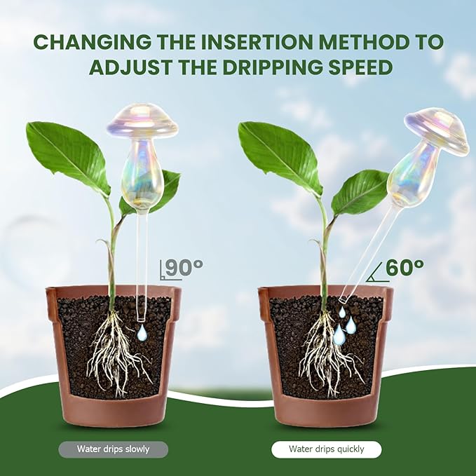 Plant Watering Globes-4pcs Self Watering Planter Insert,Plant Watering Devices,Glass Watering Bulbs for Indoor Plants,Mushroom Watering Globes,Top-Fill Watering