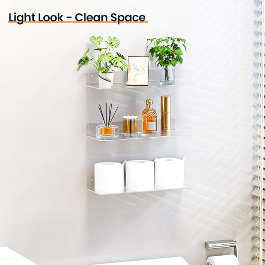 upsimples 4 Pack 15x6 Inches Acrylic Bathroom Shelves - Image 2