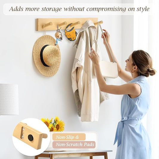 Coat Rack Wall Mount, Wooden Coat Hanger - Image 2