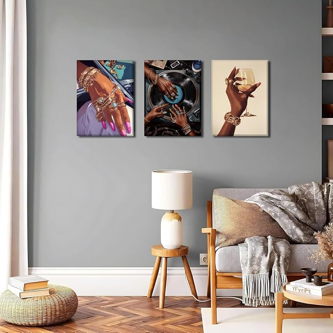 YFvrPt Black Woman Wall Art Set of 3, Trendy African American Women Wall Decor - Image 7