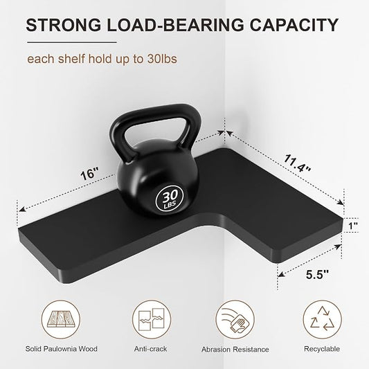 fuqing Corner Floating Shelves for Storage, Solid Wood, Wall Mount Wooden - Image 2