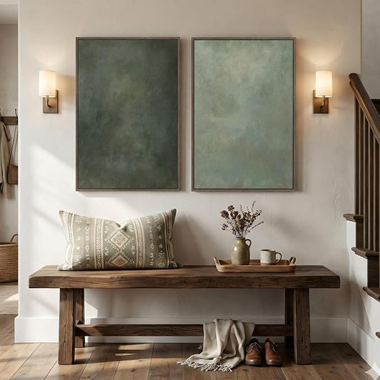 Large Framed Green Abstract Wall Art, 2 Piece Modern Canvas Art Prints Paintings - Image 2