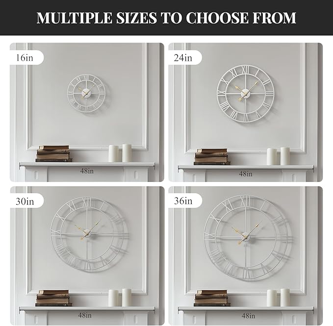 Cuspin 20 Inch Wall Clock Large Silver Decorative Clocks, Modern Metal Round - Image 8