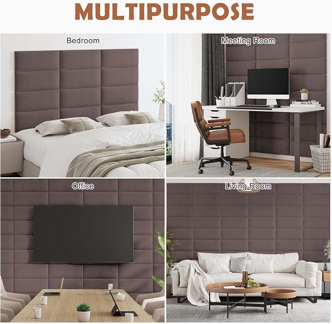 iNOW Wall Mounted Upholstered Headboard King, 3D Peel and Stick Soundproof Wall - Image 7