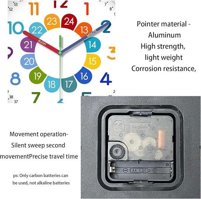 XFM Kids Wall Clock12 Inch Silent Non Ticking Kids Teaching Clocks Battery - Image 6
