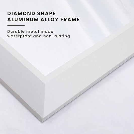 Amorho Bathroom Mirror, 55x32 Inch White Thick Metal Framed Wall Mirrors - Image 2