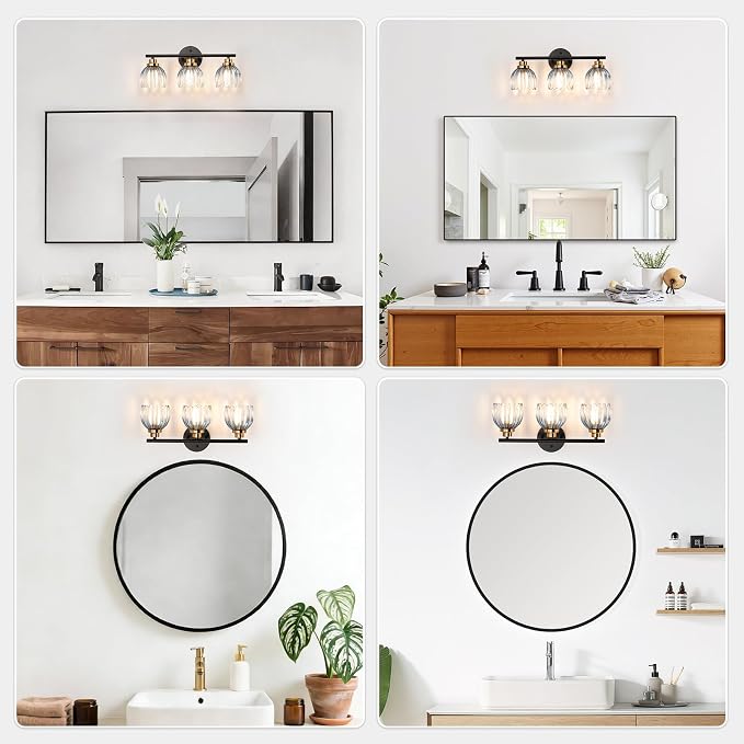 TALOYA Bathroom Vanity Light Fixtures, 3-Light Modern Black and Gold Wall - Image 9