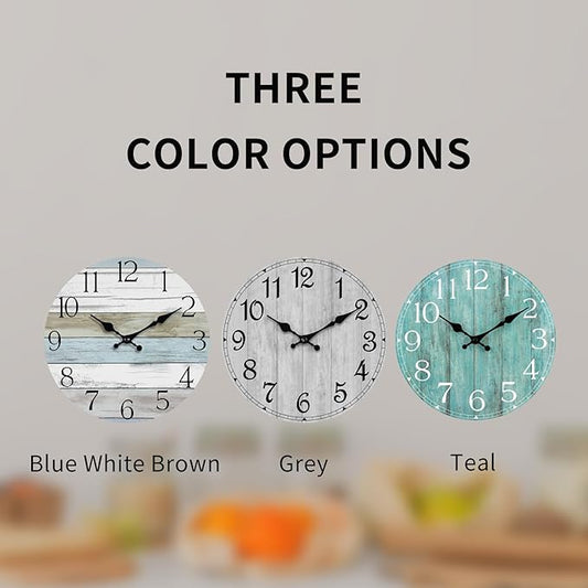 Wall Clock, 16 Inch Teal Silent Non-Ticking Kitchen Decor, Rustic Vintage - Image 2