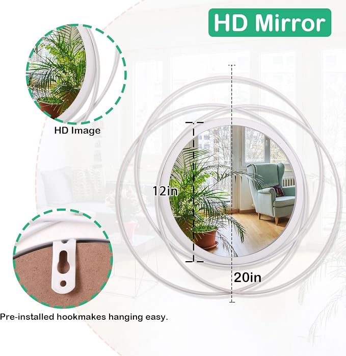 White Round Wall-Mounted Mirrors Wire Modern Metal Frame Arts Mirrors Home - Image 7