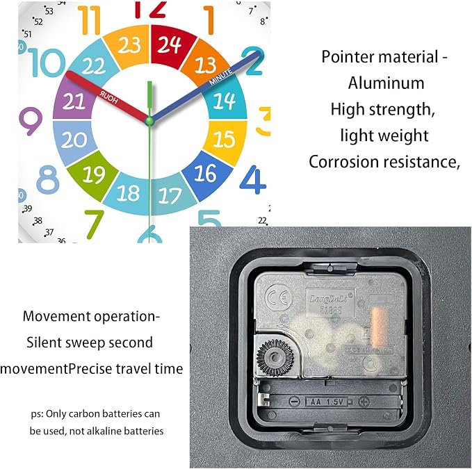 XFM Learning Clock for Kids Silent Non Ticking Battery Operated Colorful - Image 7
