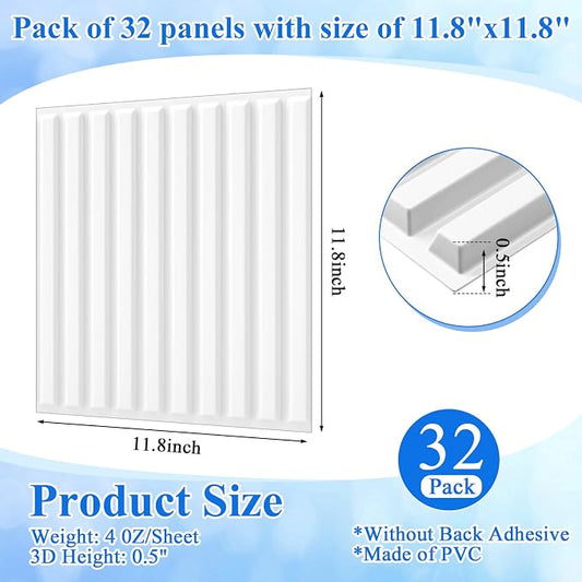 Nuanchu 32 Pcs 3D Slat Wall Panels, Paintable Waterproof Textured Tiles - Image 2