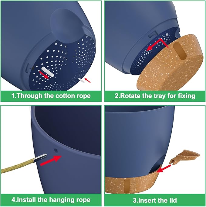 ZMTECH 10 Inch Hanging Planters for Indoor Outdoor Plants, 2 Pack Self Watering Hanging Plant Pots with Drainage Holes and Removable Saucer, Plastic Flower Hanging Pots with Watering Lip (Blue)