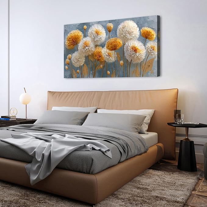 Abstract White Flower Wall Art Golden Floral Pictures Wall Decor Neutral - Image 6