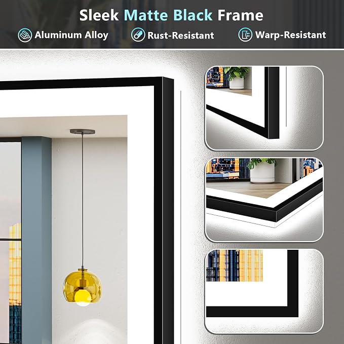 77x36 Black Framed LED Bathroom Mirror - Image 9