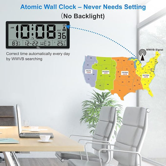 WallarGe Atomic Clock with Indoor Outdoor Temperature - Image 2