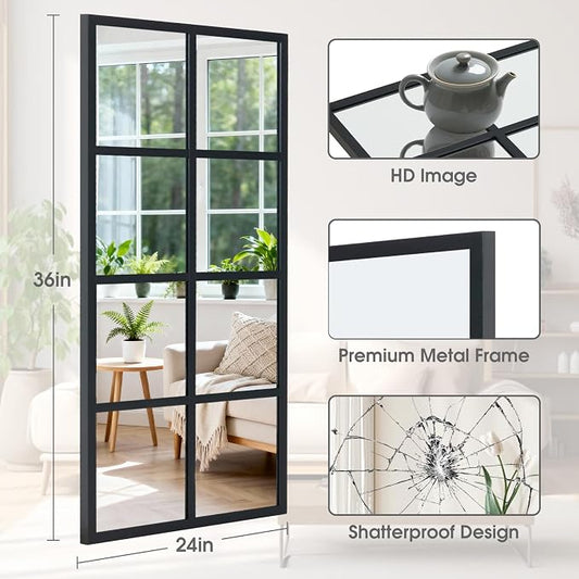 DUMOS Wall Mirror 24" x 36", Rectangle Window Pane Decorative Mirror, Metal - Image 2