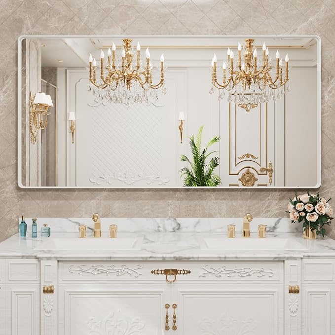 LOAAO 72x40 Inch White Metal Framed Bathroom Mirror - Image 7