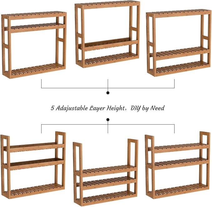 Domax Bamboo Bathroom Shelf 3-Tier Wall Mount Storage Rack Multifunctional - Image 6