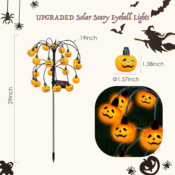 Halloween Decorations, 4 Pack 80LED Solar Halloween Pumpkin Lights Outdoor Waterproof Halloween Solar Garden Lights Swaying Firefly Lights for Yard Garden Patio Party Decor Orange