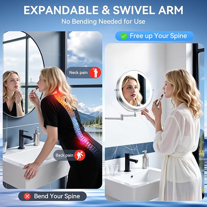10'' 30X/1X Wall Mounted Lighted Makeup Mirror, 5000mAh Rechargeable - Image 9