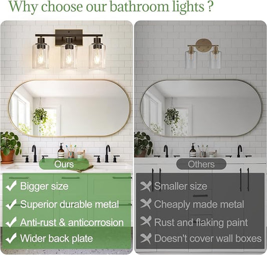 Indoi 3 Light Bathroom Light Fixtures, Oil-Rubbed Bronze Modern Vanity Lights - Image 2