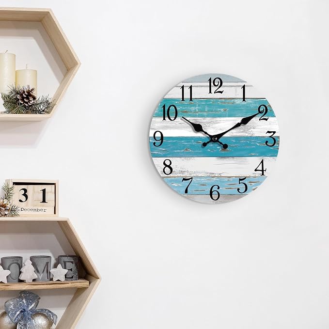 KECYET Wall Clock Battery Operated 14 Inch Outdoor Large Beach Style Blue - Image 7