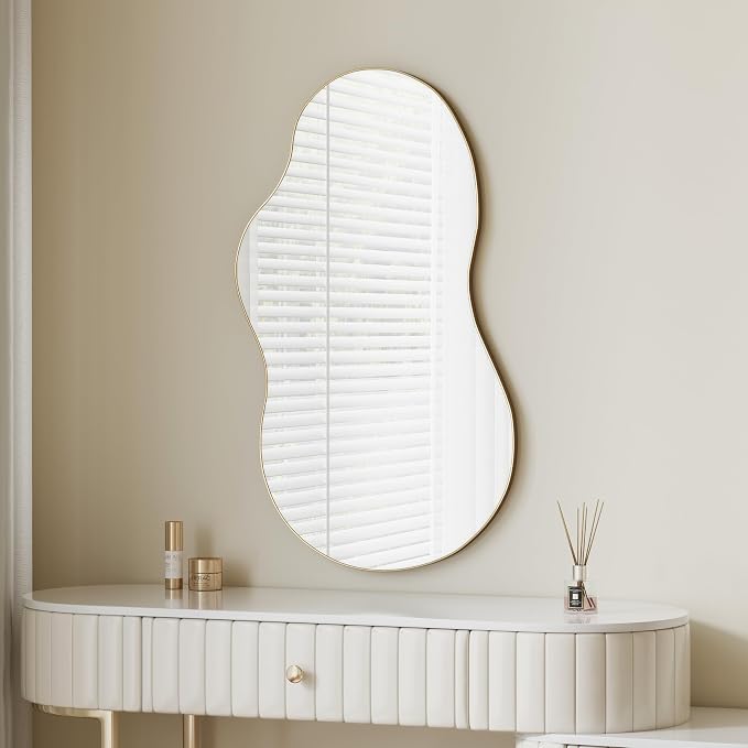 Itrue 20x36 Inch Gold Framed Irregular Tempered Glass Wall Mirror, Asymmetrical - Image 9