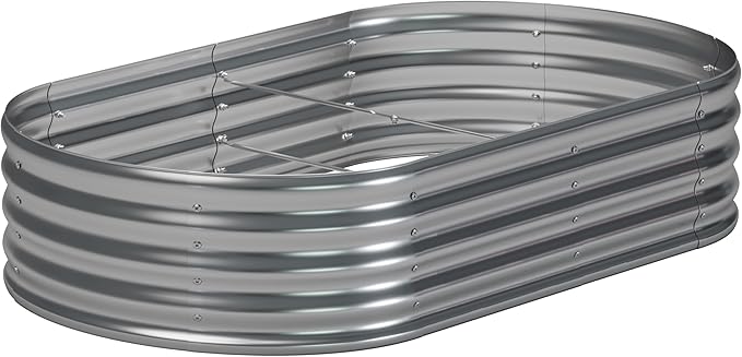zizin Galvanized Raised Garden Bed Metal Oval Raised Garden Beds Outdoor Planter Box for Vegetables (6x3x1.3FT, Silver)