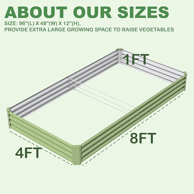 8X4X1ft Galvanized Raised Garden Bed for Gardening,Metal Planter Boxes Outdoor Patio Kit Planting Bed for Vegetables Flowers Herb,Green