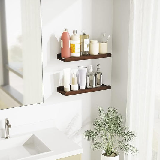 Love-KANKEI Floating Shelves Wall Mounted Set of 2, 17 Inch Rustic Wood Wall - Image 2