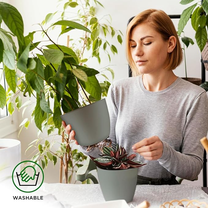 Planter Pots with Drainage Holes - Lightweight, Durable & Space-Saving Pots for Indoor and Outdoor - Versatile Functionality, Simple Modern Design, Set of 20 Plastic Planter Pots - Gray