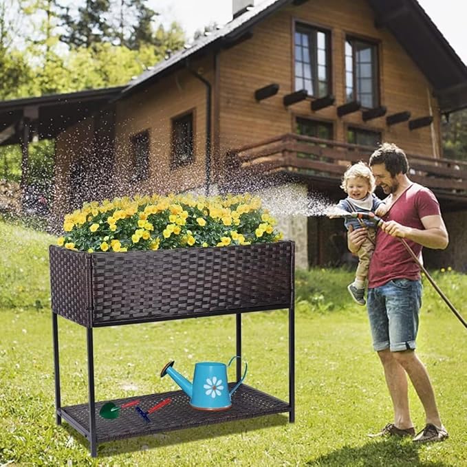 WONDER GARDEN Raised Garden Bed-Planter Box - Elevated Raised Garden Beds Outdoor with Legs & Storage Shelf for Vegetables Flower Herb Backyard Patio