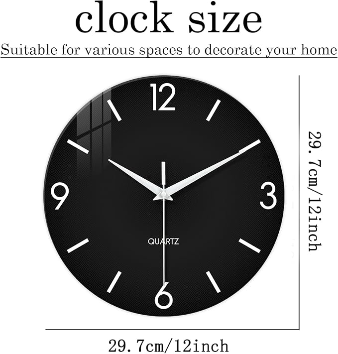 XFM Black Wall Clock 12 Inch Silent Non-Ticking Wall Clocks Battery Operated - Image 7