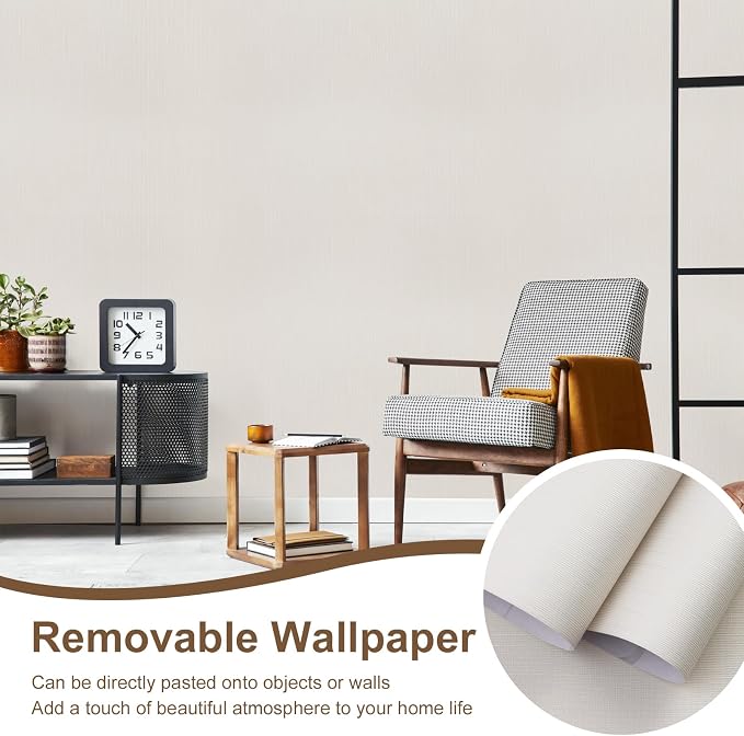 Grasscloth Peel and Stick Wallpaper Beige Gold Wallpaper15.7 x 393" Linen - Image 9