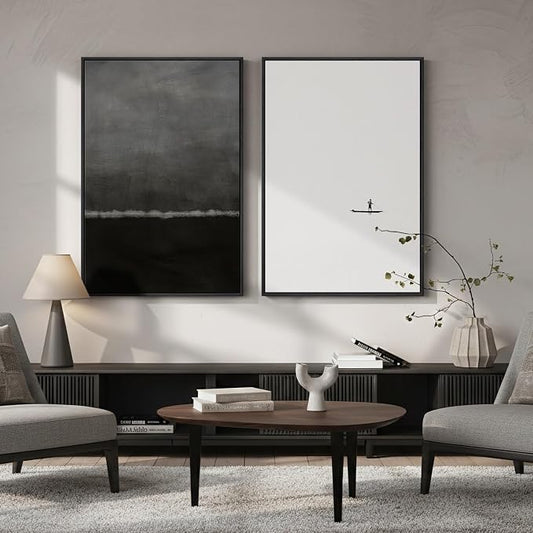 Framed Black and White Abstract Wall Art - Image 2