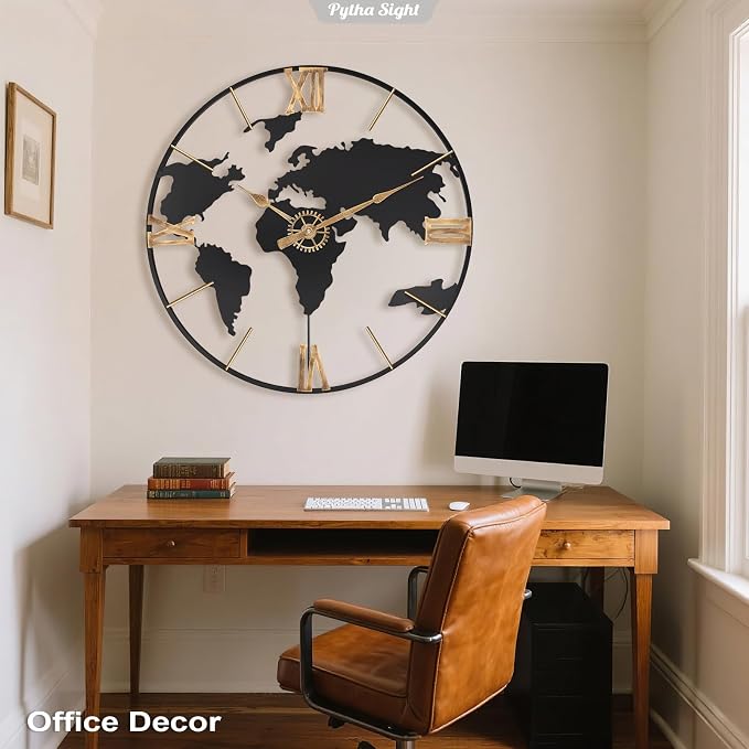 Pytha Sight 20 Inch Large Wall Clock, Modern Decorative Big World Map - Image 6