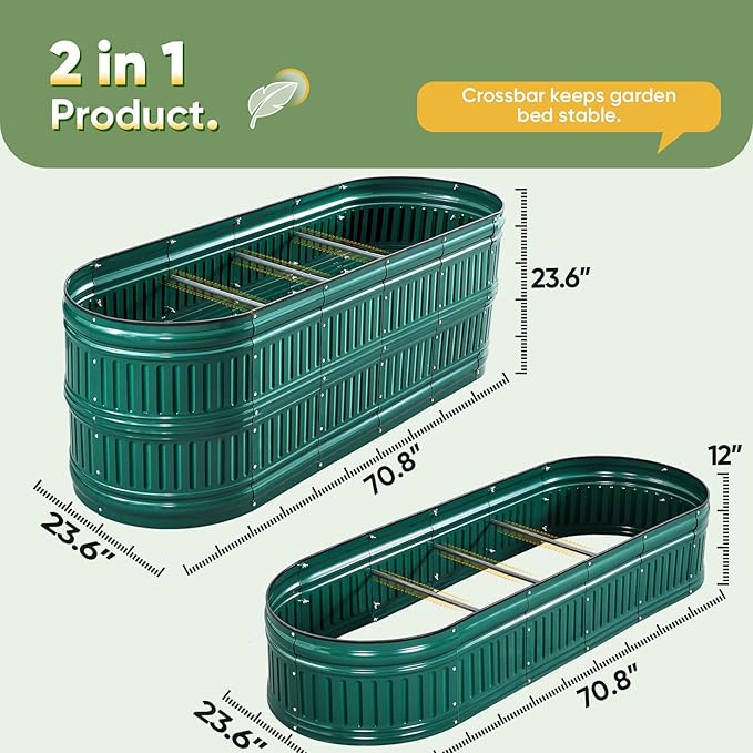 KING BIRD Raised Garden Bed Kit 2025 Upgraded Modular DIY Galvanized Planter Garden Box Outdoor for Gardening, Vegetables, Flowers, Elegant Roman Column Design, 71x24x24 in, Dark Green