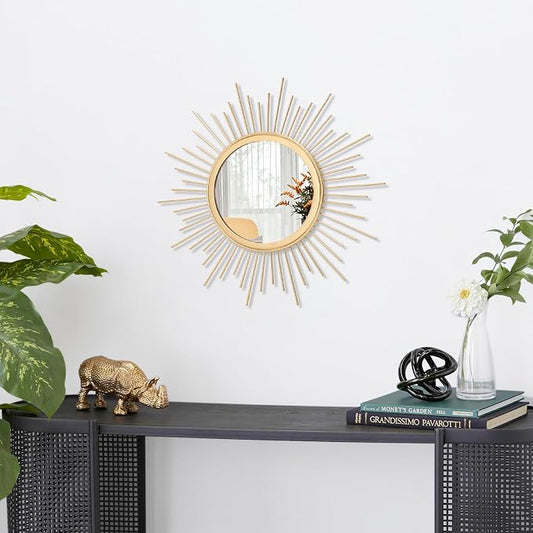 Gold Mirrors for Wall Sunburst Decor Art Mirror Bohemian Home Round Modern - Image 2