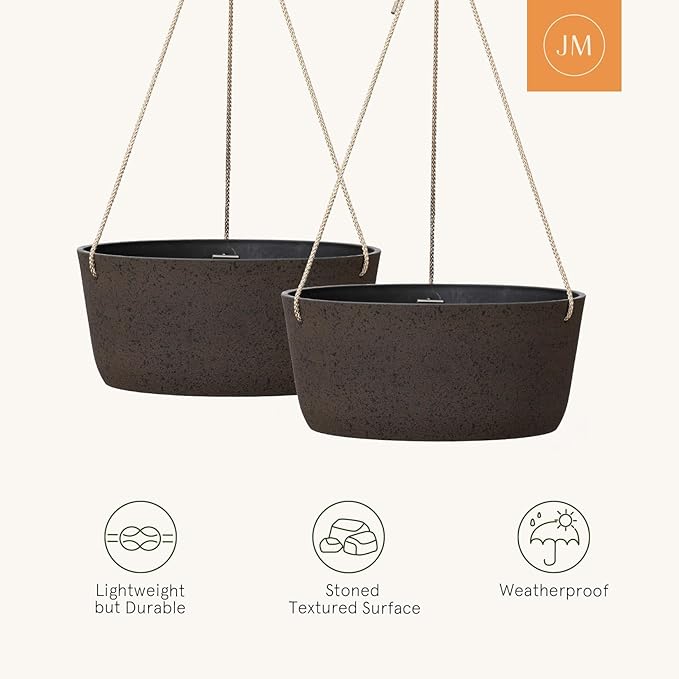 La Jolie Maison Large Hanging Planters - 12 Inch Outdoor Flower Pots, Hanging Garden Planters Set of 2, Iron Color